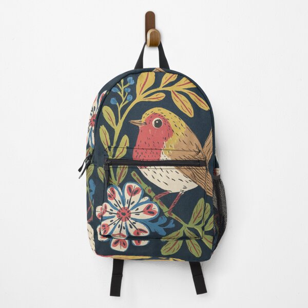 Item preview, Robin Bird Folk Art Print | Botanical Robin Painting designed and sold by Filora Atelier | Bird Art.