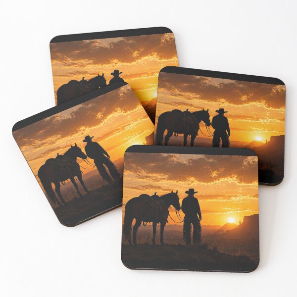 Item preview, Cowboy Sunset Silhouette – Western Horse & Rider Freedom Art designed and sold by  QuarterHorseArt by Just my Studio.