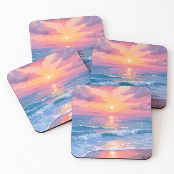 Item preview, Pink Ocean Sunset Watercolor Painting designed and sold by artbynalamagnolia.