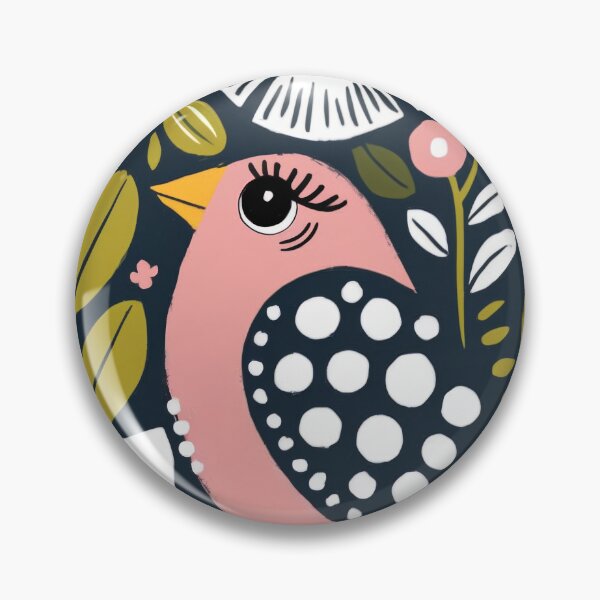 Item preview, Pink Folk Bird Art Print | Decorative Floral Bird Illustration on Navy Background designed and sold by Filora Atelier | Bird Art.