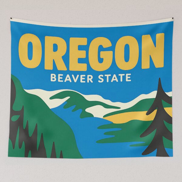 Item preview, Oregon - Beaver State - Vintage travel poster in the style of Fernand Léger designed and sold by PrintableTravel.
