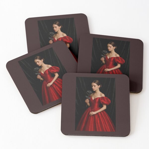Item preview, Gothic Girl in Red Dress Smelling a Black Rose designed and sold by DarkLuxuryArt.