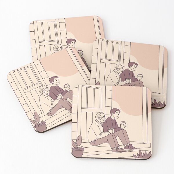Item preview, Two men sitting on porch steps drinking coffee vector illustration designed and sold by DJBimages.