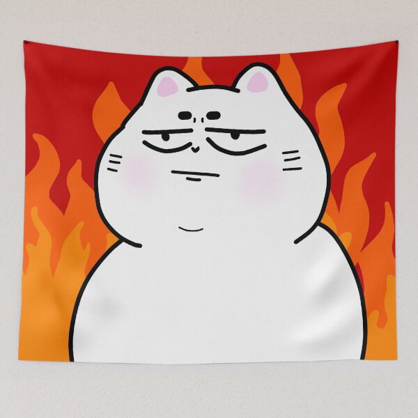 Item preview, Unbothered white cat with fire background designed and sold by luvissaya.