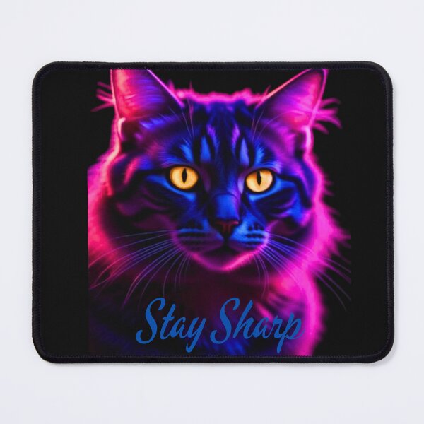 Item preview, Neon Cyberpunk Cat Stay Sharp Design designed and sold by DigitalFlowNest.