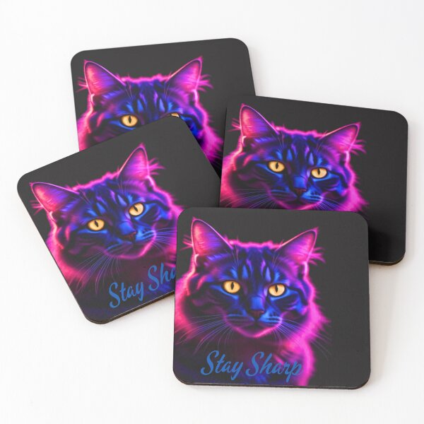 Item preview, Neon Cyberpunk Cat Stay Sharp Design designed and sold by DigitalFlowNest.