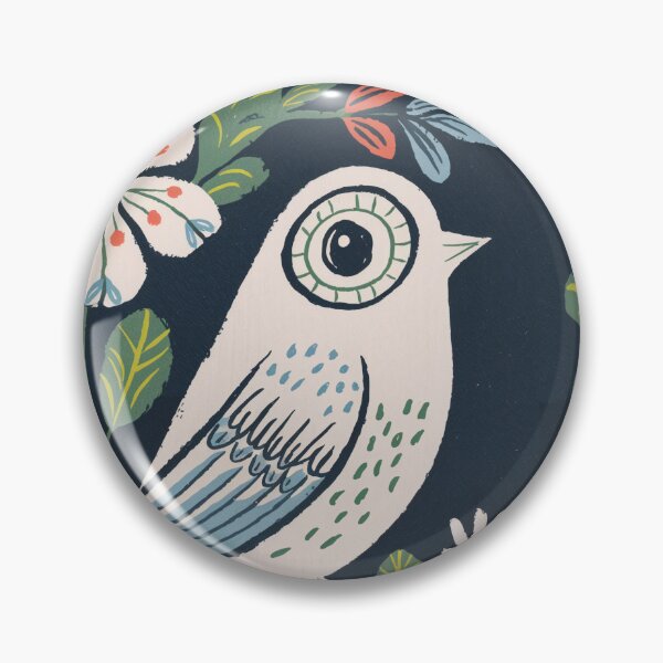 Item preview, White Bird Folk Art Print | Minimal Botanical Bird Painting on Dark Blue designed and sold by Filora Atelier | Bird Art.