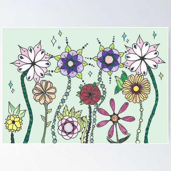 Item preview, Geometric Meadow - Hand Drawn and Spirograph Flowers designed and sold by AJPrettyObscene.