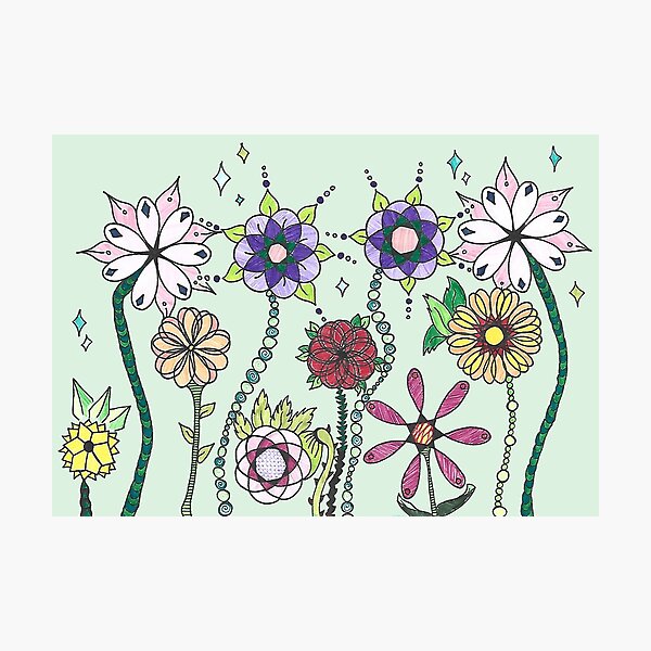 Item preview, Geometric Meadow - Hand Drawn and Spirograph Flowers designed and sold by AJPrettyObscene.