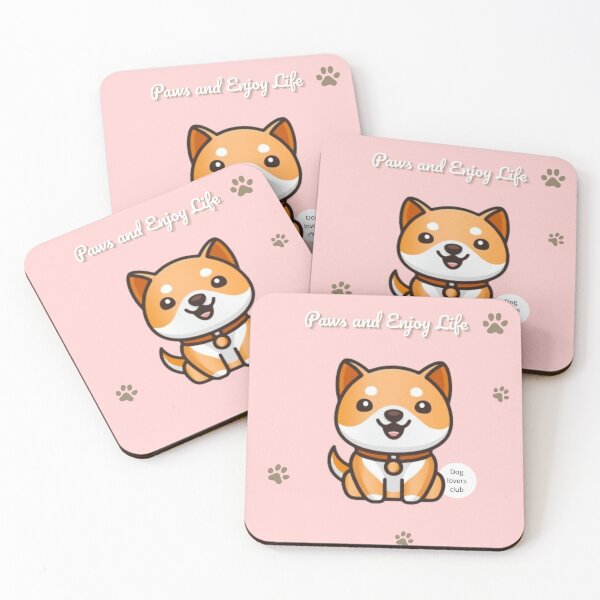 Item preview, Paws and Enjoy Life Cute Shiba Design – Pink Pastel Aesthetic Dog Lover Illustration with Paw Prints designed and sold by lunadesignsmoon.