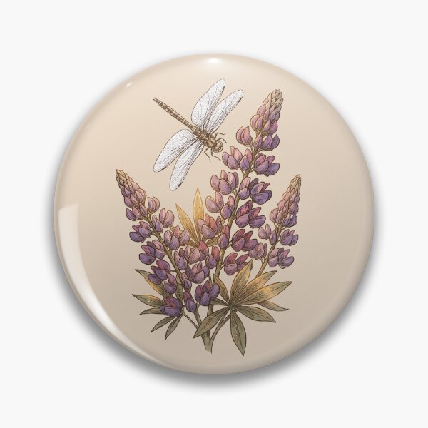 Artikelvorschau, Vintage-Illustration von Lupinenblüten mit Libelle entworfen und verkauft von MythicCotton.