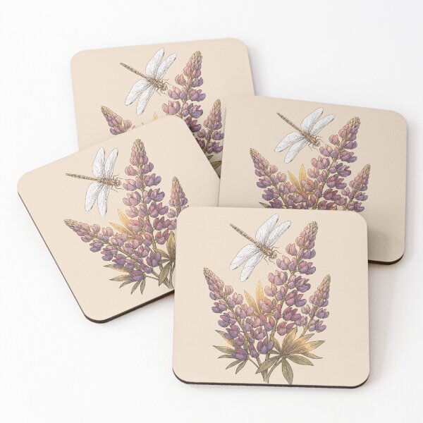 Item preview, Vintage Lupine Flowers with Dragonfly Illustration designed and sold by MythicCotton.