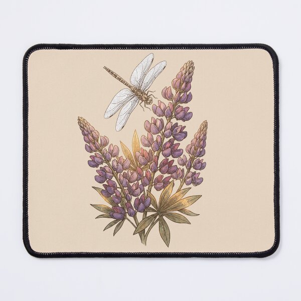 Item preview, Vintage Lupine Flowers with Dragonfly Illustration designed and sold by MythicCotton.