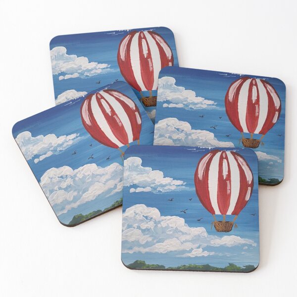 Item preview, Red Striped Hot Air Balloon Over Meadow designed and sold by VishuShier.