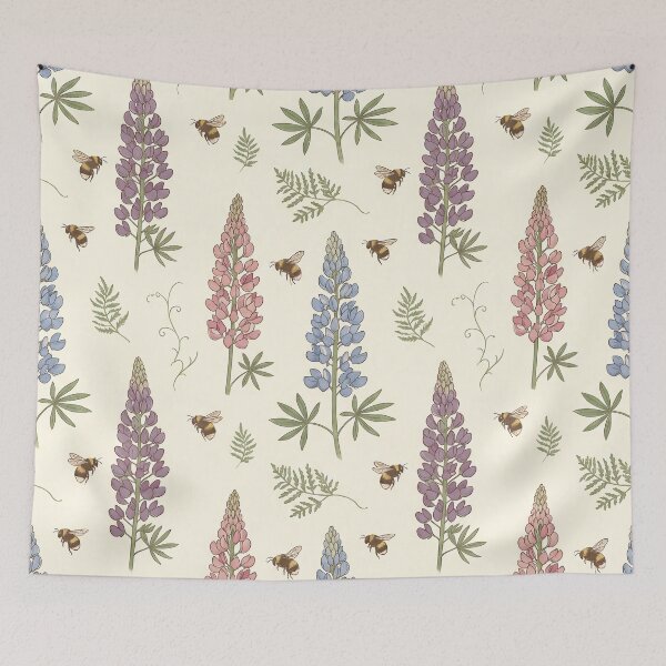 Item preview, Vintage Lupine Bee Botanical Pattern designed and sold by MythicCotton.