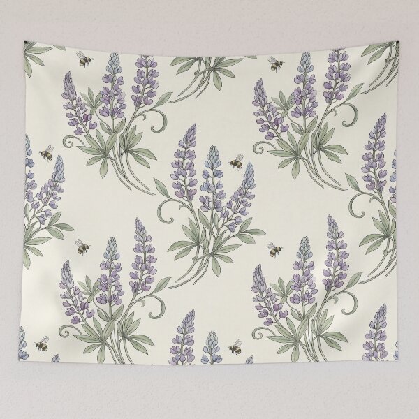 Item preview, Elegant Lupine Bee Botanical Seamless Pattern designed and sold by MythicCotton.