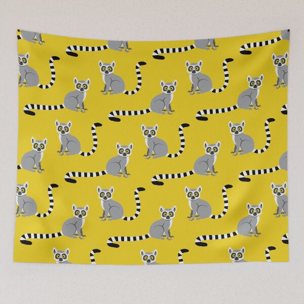 Item preview, Ring-tailed lemurs on yellow designed and sold by Jennifer Ladd.