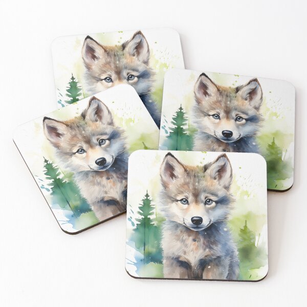 Item preview, Cute Woodland Wolf Pup Watercolor designed and sold by Wildflower Mama Designs.