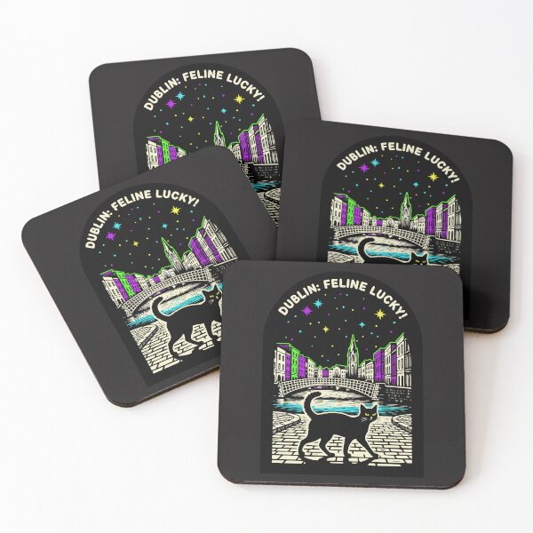 Item preview, "Dublin: Feline Lucky" Neon Ireland Black Cat Travel Art designed and sold by Cipher & Soul.