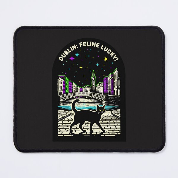 Item preview, "Dublin: Feline Lucky" Neon Ireland Black Cat Travel Art designed and sold by Cipher & Soul.