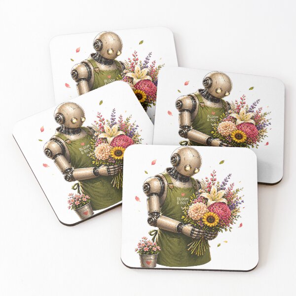 Item preview, Bloom & Bolt Robot Florist – Cute Vintage Bot Flower Shop Design designed and sold by Digital Culture Studio.
