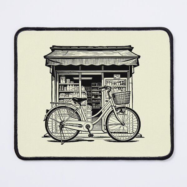 Item preview, Vintage Japanese Corner Store and Bicycle Ink Illustration designed and sold by LumePrint.