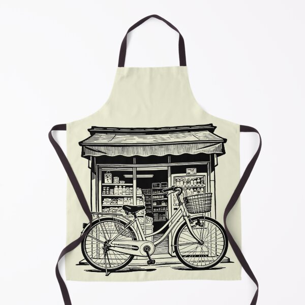 Item preview, Vintage Japanese Corner Store and Bicycle Ink Illustration designed and sold by LumePrint.