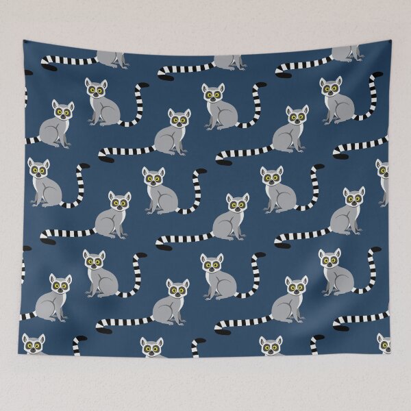 Item preview, Ring-tailed lemurs on navy blue designed and sold by Jennifer Ladd.
