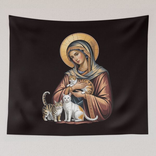 Item preview, St Gertrude of Nivelles Shirt – Religious Cat Art for Catholic Cat Lovers & Cat Fans designed and sold by Redgiant87x.
