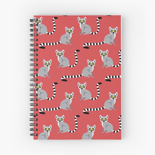 Item preview, Ring-tailed lemurs on coral red designed and sold by Jennifer Ladd.
