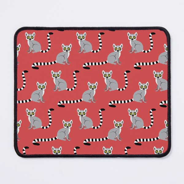 Item preview, Ring-tailed lemurs on coral red designed and sold by Jennifer Ladd.