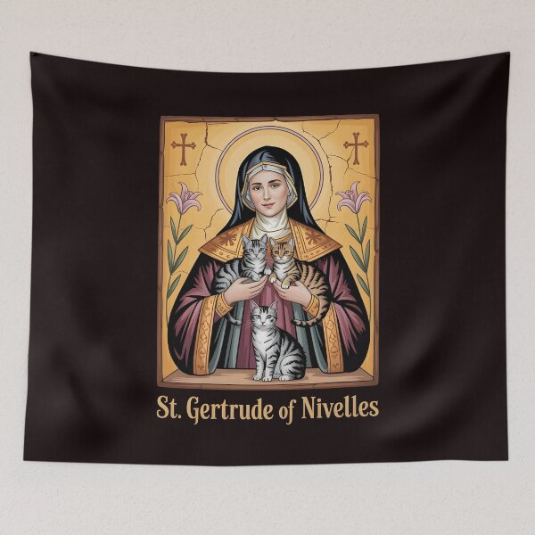 Item preview, St Gertrude of Nivelles Shirt – Religious Cat Art Inspired by Catholic Patron of Cats designed and sold by Redgiant87x.