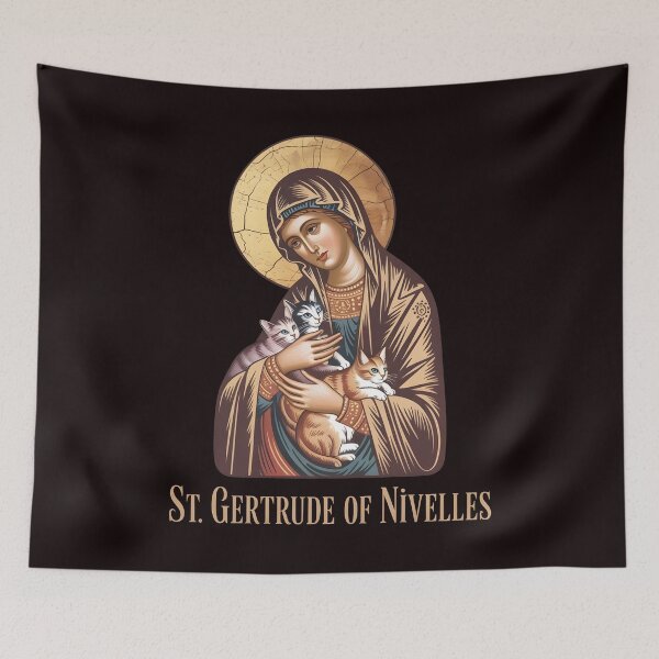 Item preview, St Gertrude of Nivelles Shirt – Catholic Cat Lover Apparel with Cats & Faith designed and sold by Redgiant87x.
