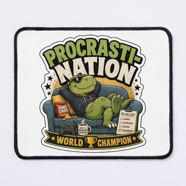 Item preview, Procrastination Nation Funny Dinosaur Meme | Lazy T-Rex World Champion designed and sold by ymzartnft44.