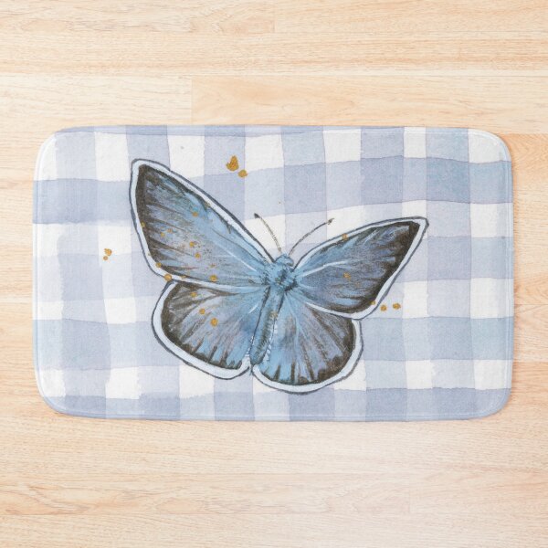 Item preview, Blue Gingham Butterfly watercolor and gouache painting designed and sold by Ellen Wilberg.