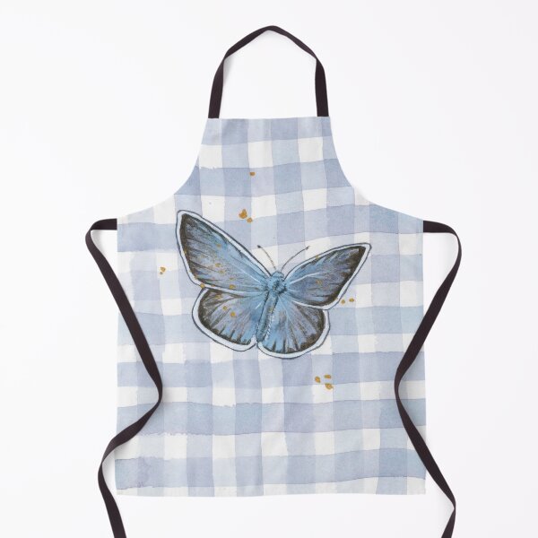 Item preview, Blue Gingham Butterfly watercolor and gouache painting designed and sold by Ellen Wilberg.