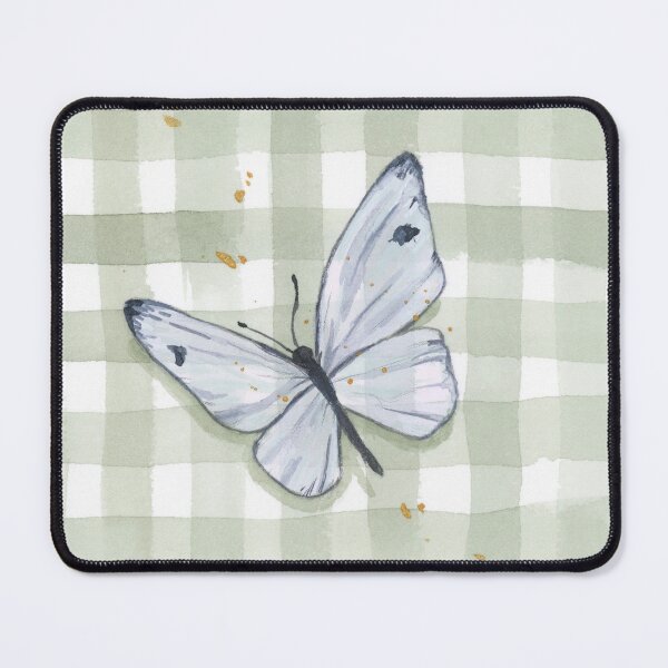 Artikelvorschau, Grünes Vichy-Schmetterling, Aquarell- und Gouachemalerei entworfen und verkauft von Ellen Wilberg.