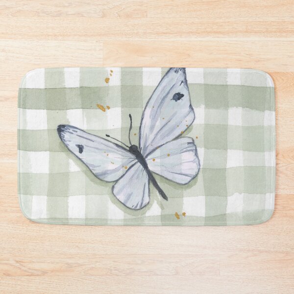 Item preview, Green Gingham Butterfly watercolor and gouache painting designed and sold by Ellen Wilberg.