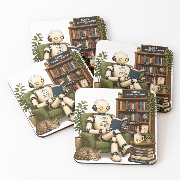 Item preview, Fully Booked Reading Robot – Cozy Book Lover Library Cat Design designed and sold by Digital Culture Studio.