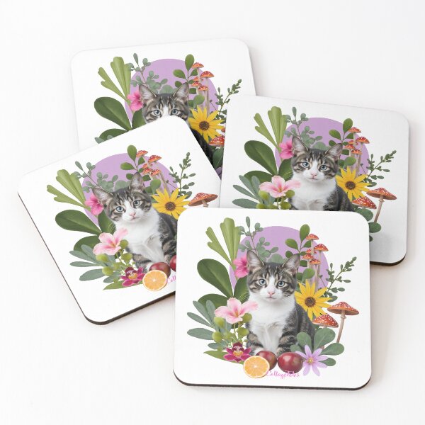 Item preview, Tabby Cat Floral Collage Tales | Cat Portrait Flowers Mushrooms Fruits Herbs Orchid Cat Lovers designed and sold by LisaTumi.art.