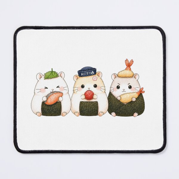 Item preview, Cute Hamster Onigiri Trio: Salmon, Umeboshi, and Tempura designed and sold by tiny-hamu-life.