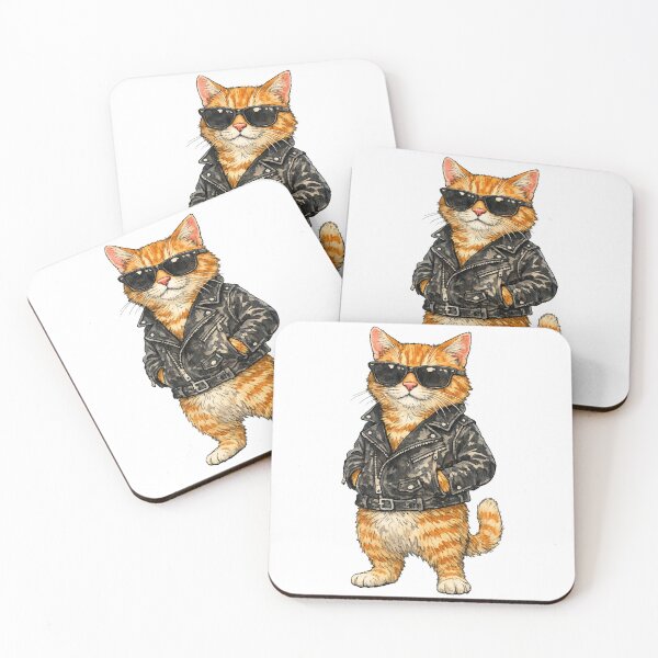 Item preview, Cool Orange Tabby Cat Wearing Black Leather Jacket designed and sold by Lion and Lamb Design.