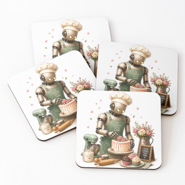 Item preview, Baked With Care Robot Baker – Cute Cake Decorating Kitchen Design designed and sold by Digital Culture Studio.
