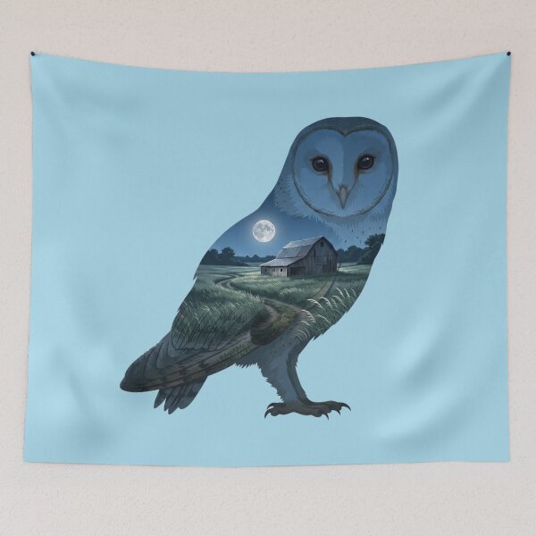 Item preview, Barn Owl Silhouette Moonlit Barn Field Double Exposure Scene designed and sold by BirdsnStuff.