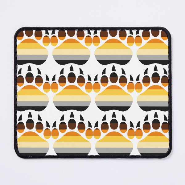 Item preview, Bear paw print silhouette filled with Bear Brotherhood pride flag colors - horizontal stripes of dark brown, orange, golden yellow, tan, white, gray, and black_ in a modern vector art style with designed and sold by DecoDutra.