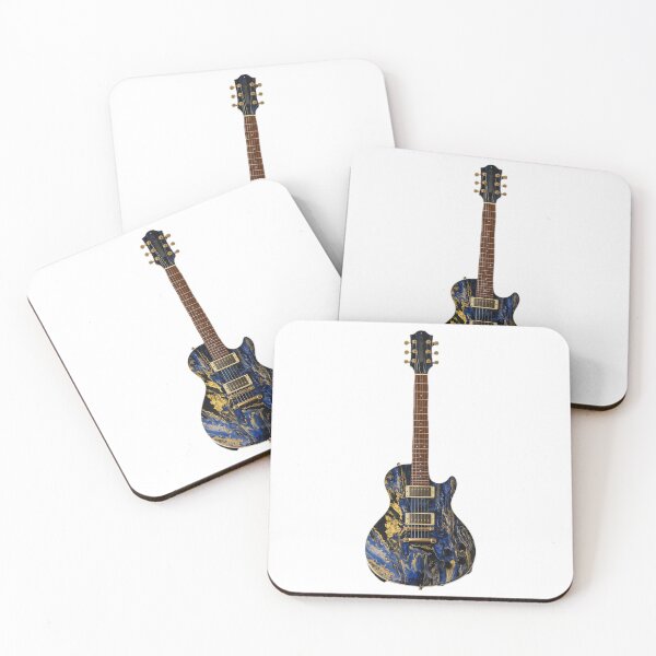 Item preview, Celestial Flow Guitar – Blue & Gold Abstract Electric Energy Art designed and sold by BigBobInk.