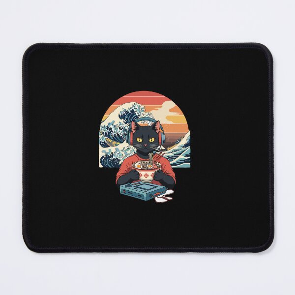 Item preview, Ramen Eating Gamer Cat Great Wave Sunset designed and sold by PopStars1993.