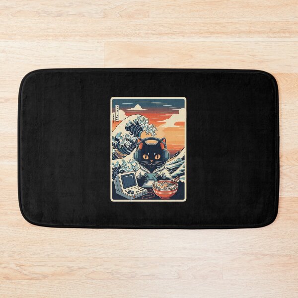 Item preview, Retro Gamer Cat with Ramen Great Wave Japanese Style designed and sold by PopStars1993.