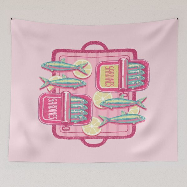Item preview, Cute Retro Sardines with Lemon Slices. Pink Vintage Food Illustration designed and sold by MinimalAnGo.