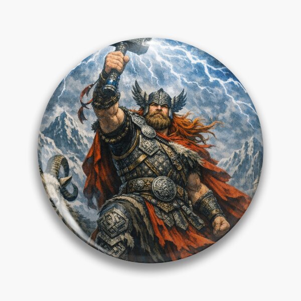 Item preview, The God Thor with his hammer releases powerful lightning into the sky designed and sold by ValhallaFantasy.